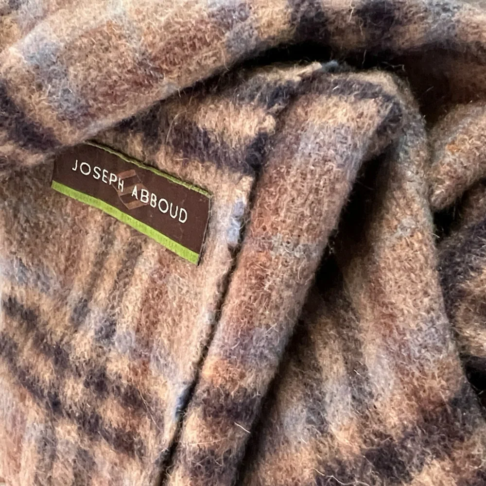 🐑Dark Tan + Black Brown & Blue Plaid Cashmere Scarf by Joseph Abboud